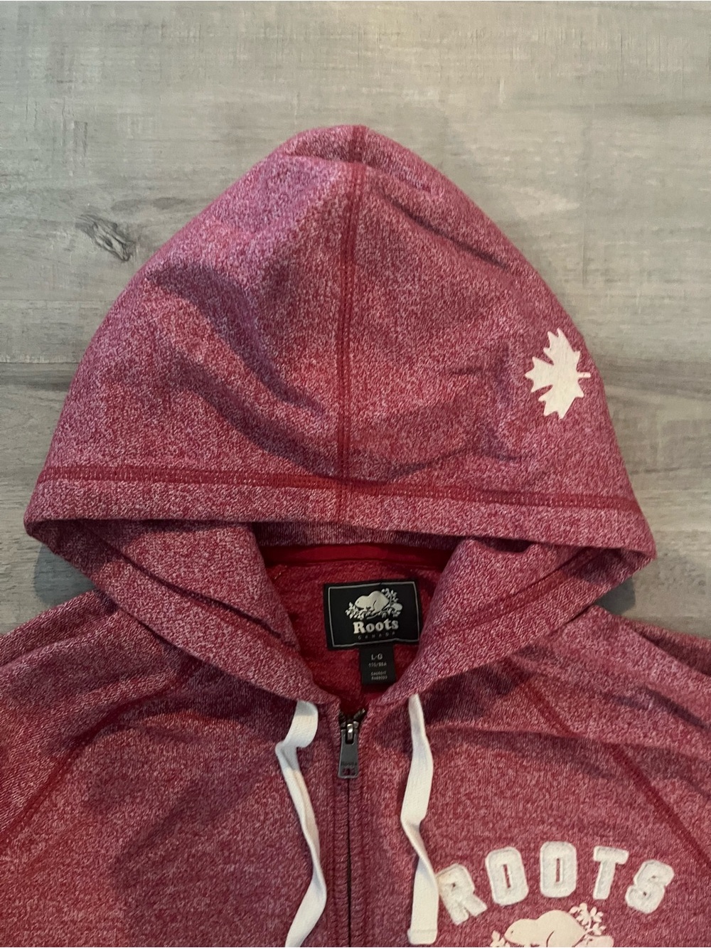Roots size L -Women's Marled Zip Hoodie - Burgundy - Picture 4 of 5